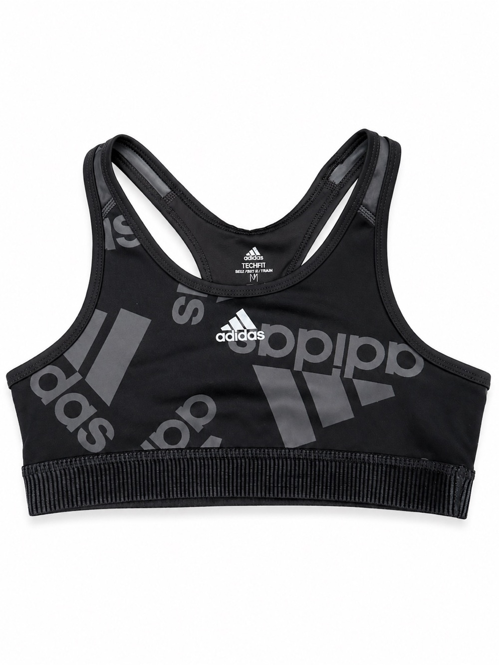Adidas Girls Techfit AEROREADY Sports Bra Size L 14 Black Gray Racerback